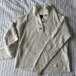 Banana Republic Cream Ribbed Button-Placket Turtleneck Sweater
